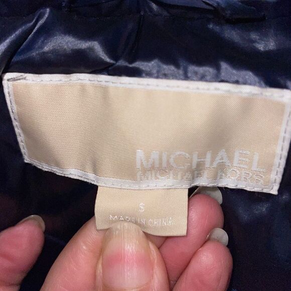 Michael Kors Womens Full Zip Faux Fur Collar Hooded Down Puffer Coat Navy Small - Picture 6 of 9